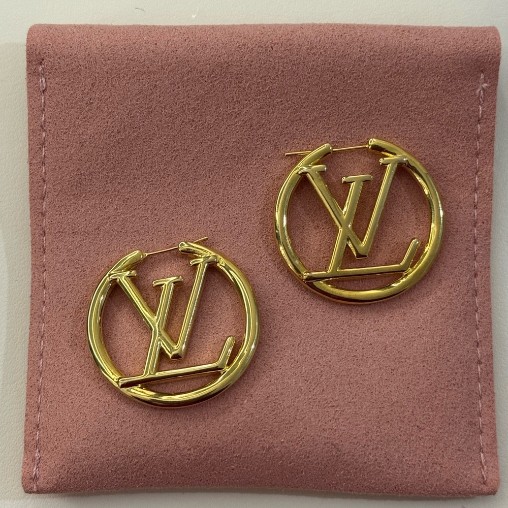 Gold Designer Logo Mini Hoop Earrings